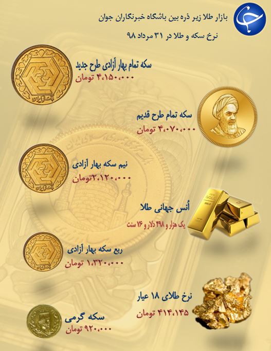 نرخ سکه و طلا در آخرین روز مرداد 98 / ثبات در نرخ انواع مسکوکات حکم فرماست