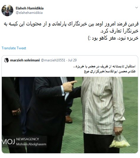 واکنش طنز کاربران به کیسه حاوی خربزه خرد شده در دست نماینده مجلس +تصاویر