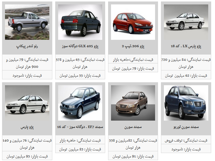 قیمت محصولات ایران خودرو در ۸۹/۵/۹/
