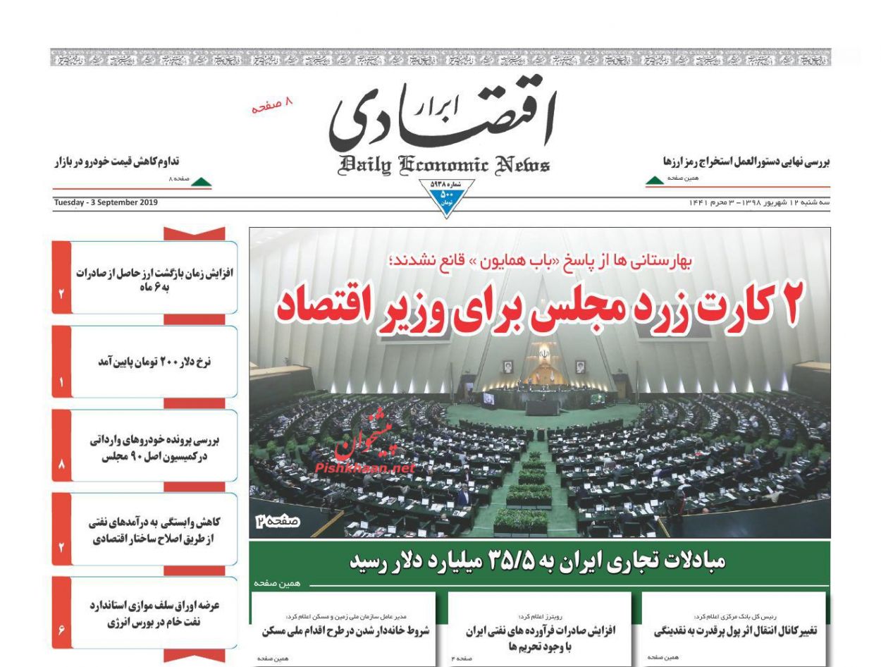 صفحه نخست روزنامه&zwnj;های اقتصادی ۱۲ شهریورماه