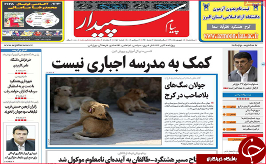 نیم صفحه نخست روزنامه های استانی؛