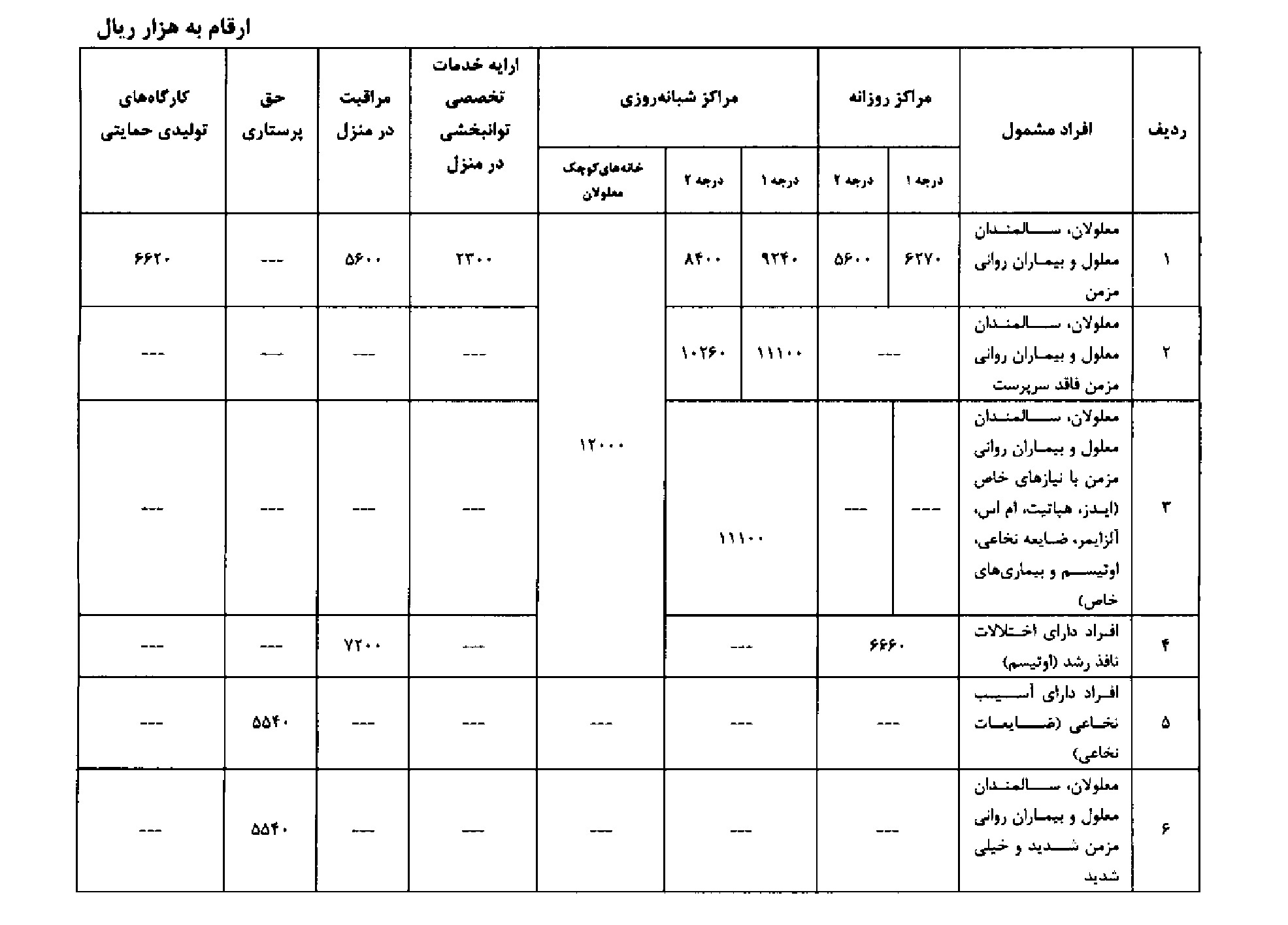 میزان حق پرستاری از افراد معلول تعیین شد