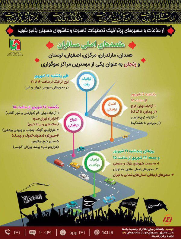 از ساعات و مسیرهای پرترافیک تعطیلات تاسوعا و عاشورا باخبر شوید