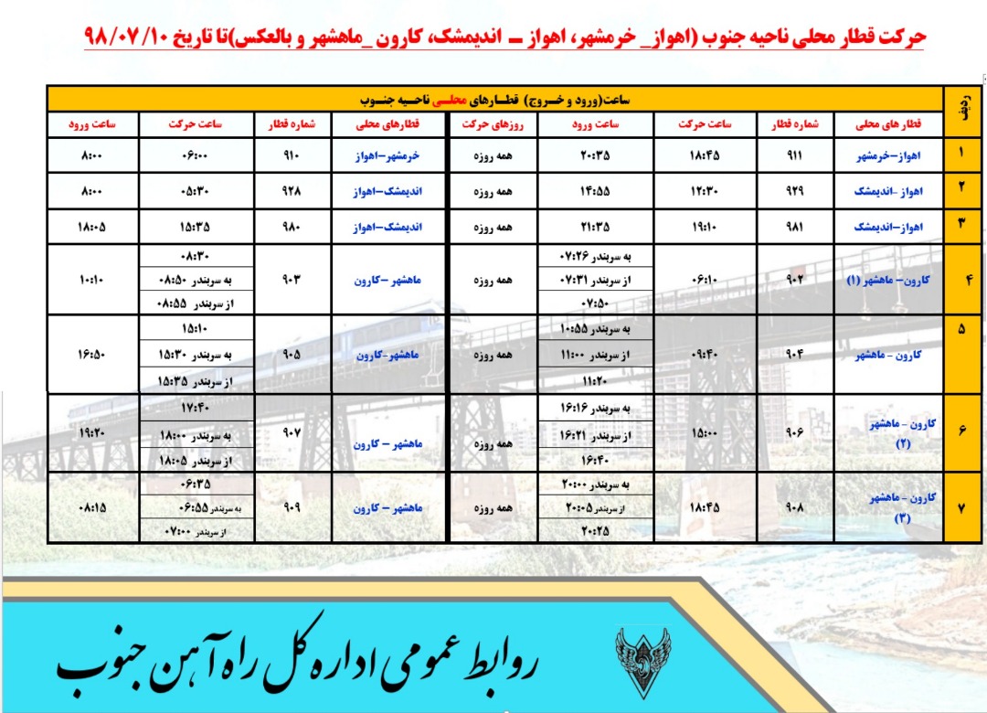نگاهی به برنامه حرکت قطار&zwnj;های راه آهن جنوب