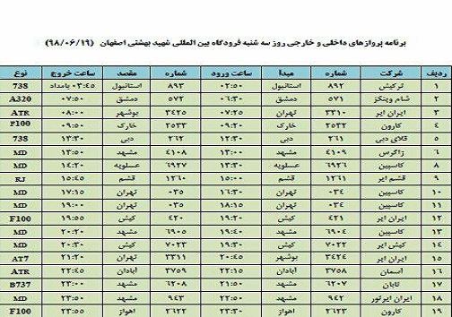 فهرست پروازهای داخلی و خارجی فرودگاه شهید بهشتی