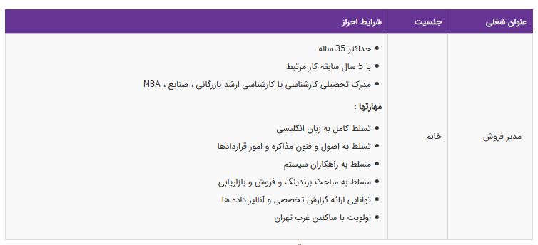 استخدام مدیر فروش در تهران