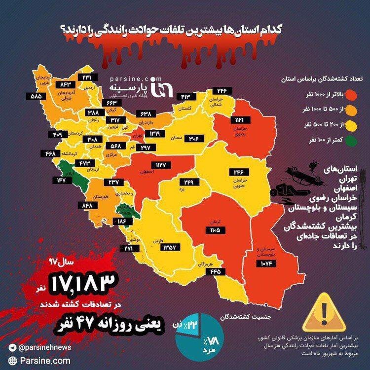 تلفات رانندگی در کدام استان&zwnj;ها بیشتر است؟ + اینفوگرافی