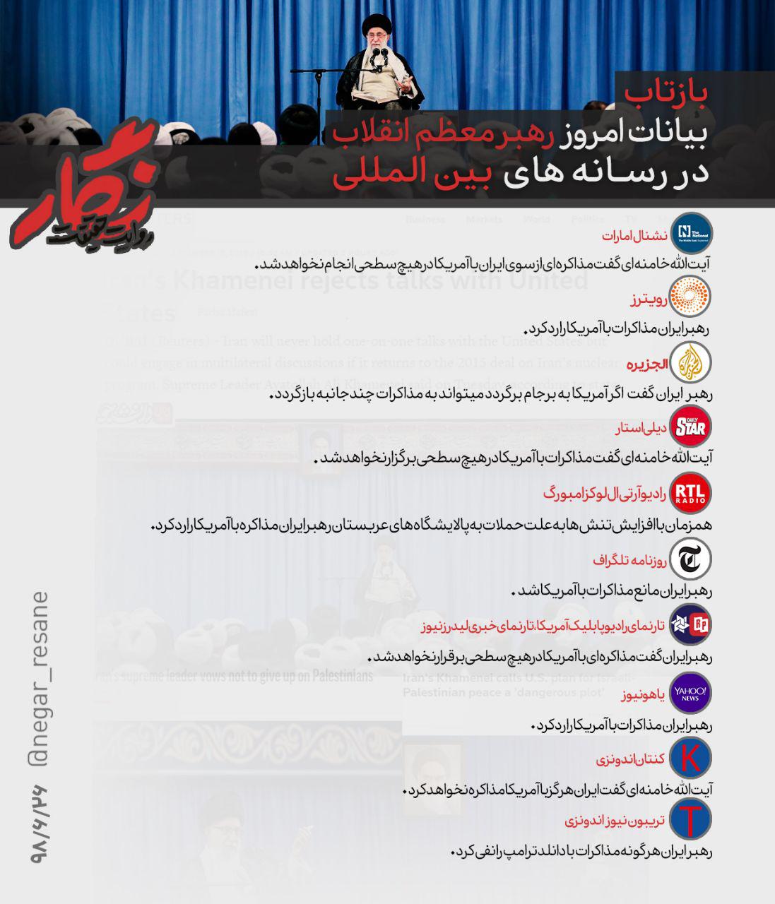 واکنش رسانه&zwnj;های بین&zwnj;المللی به بیانات امروز رهبرانقلاب