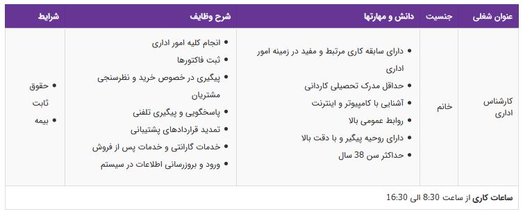 استخدام کارشناس اداری در تهران
