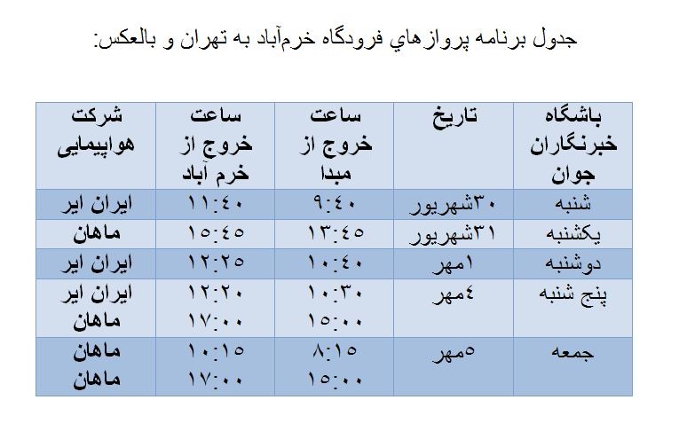 برنامه پرواز‌های فرودگاه خرم‌آباد از ۳۰ شهریور تا ۵ مهر