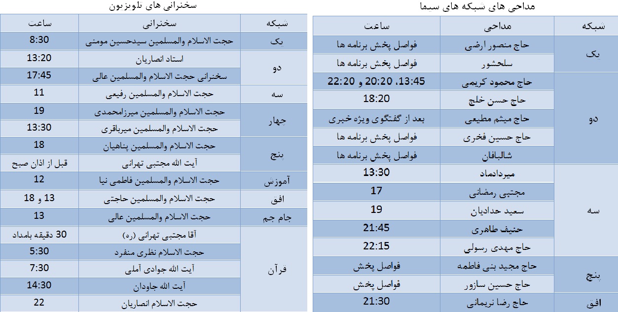 شبکه‌های تلویزیون در محرم ۹۸ میزبان کدام سخنرانان و مداحان هستند؟