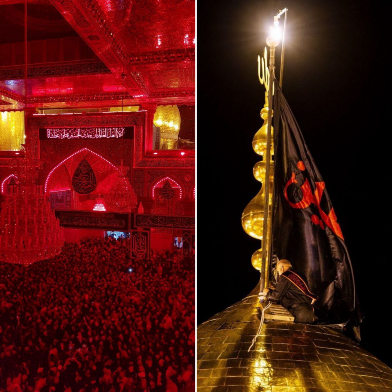 ضریح مطهر امام حسین (ع) سیاه&zwnj;پوش شد