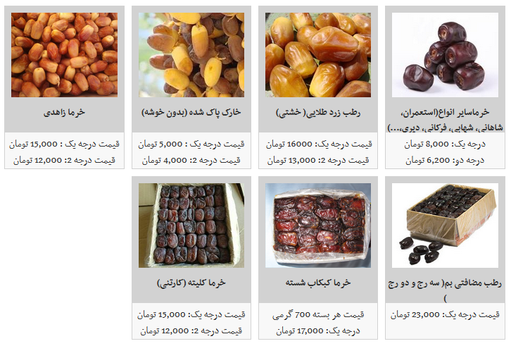 نرخ مصوب انواع خرما در غرفه های تره بار