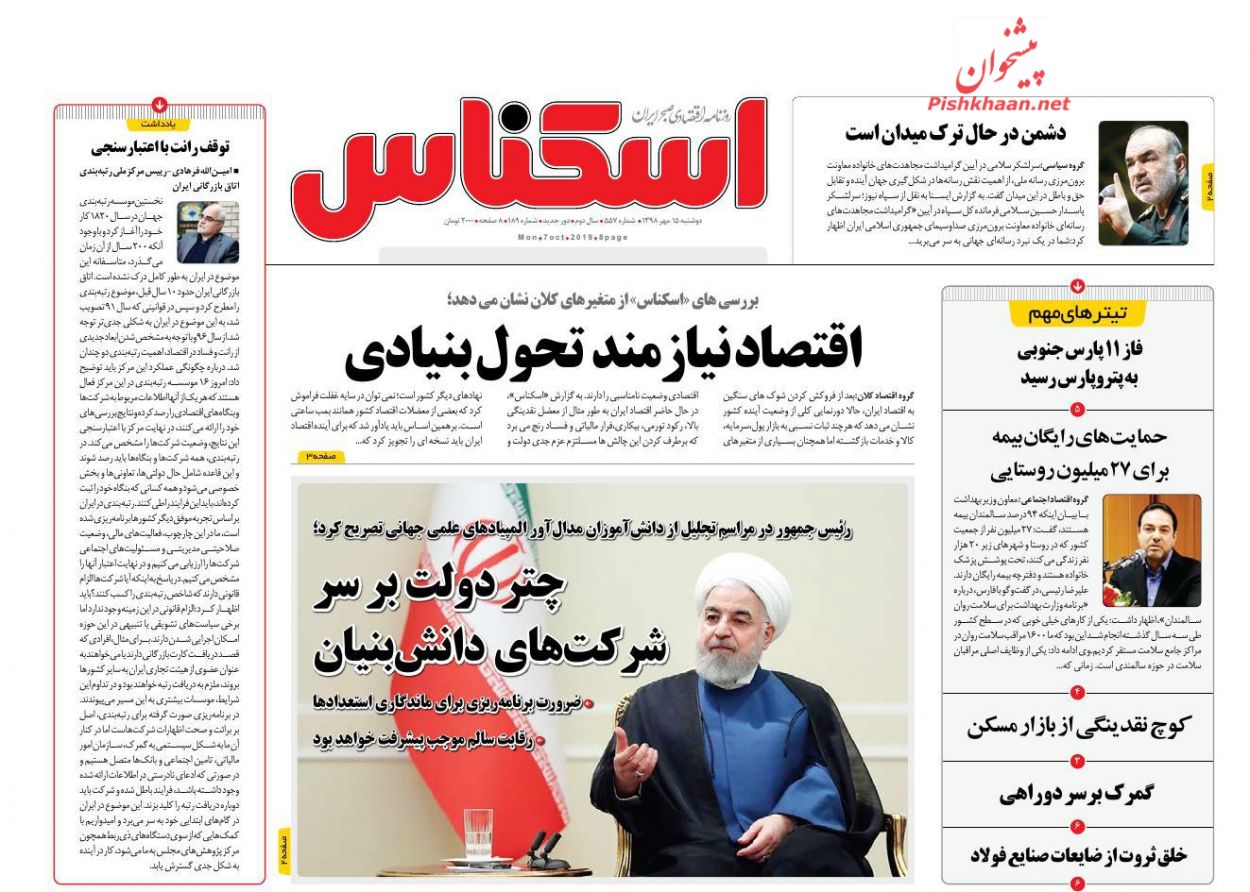 صفحه نخست روزنامه&zwnj;های اقتصادی ۱۵ مهرماه