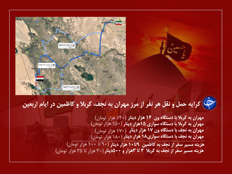 هزینه حمل و نقل از مرز مهران به نجف، کربلا و کاظمین + پوستر