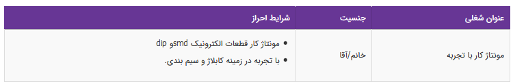 استخدام مونتاژ کار با تجربه در یک شرکت معتبر