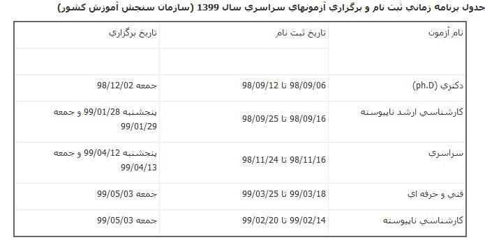 کنکور&zwnj;های سال ۹۹ در چه تاریخی برگزار می&zwnj;شود؟ + جدول