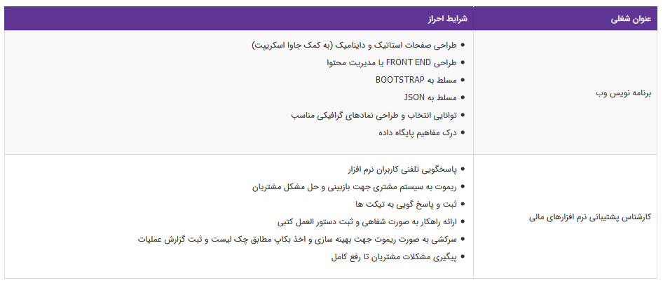 استخدام برنامه نویس وب و کارشناس پشتیبانی نرم افزارهای مالی در تهران
