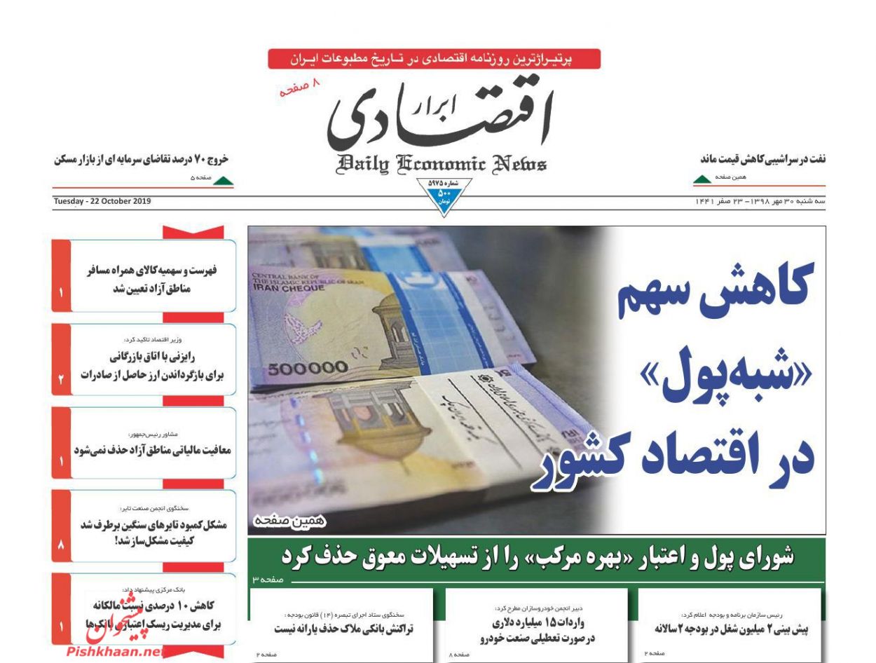 صفحه نخست روزنامه&zwnj;های اقتصادی ۳۰ مهرماه