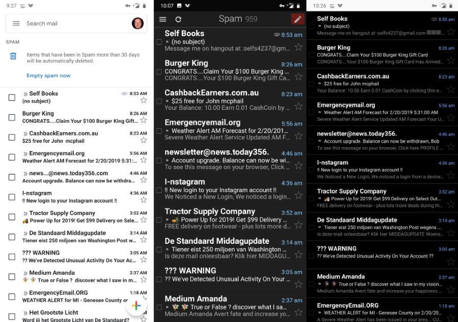 دارک مود به طور رسمی به نرم افزار Gmail اضافه شد