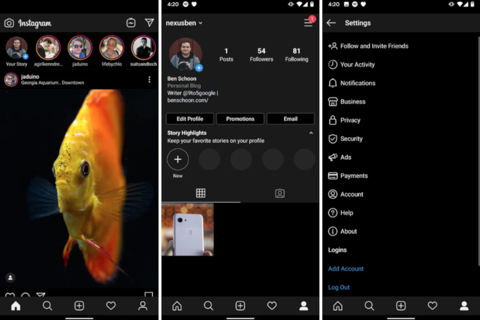 اضافه شدن قابلیت Dark Mode به نسخه بتا Instagram