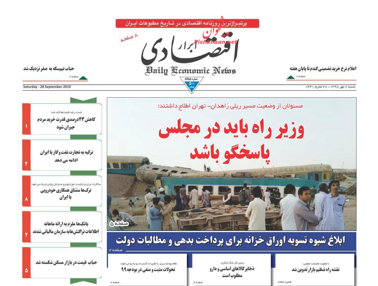 صفحه نخست روزنامه&zwnj;های اقتصادی ۶ مهرماه