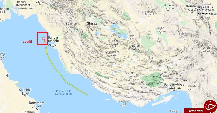 sabiti به بندر خارک نزدیک می شود +موقعیت مکانی