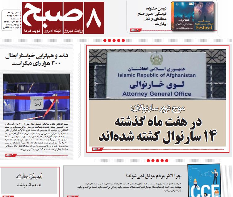 تصاویر صفحه اول روزنامه های افغانستان/ 14 عقرب