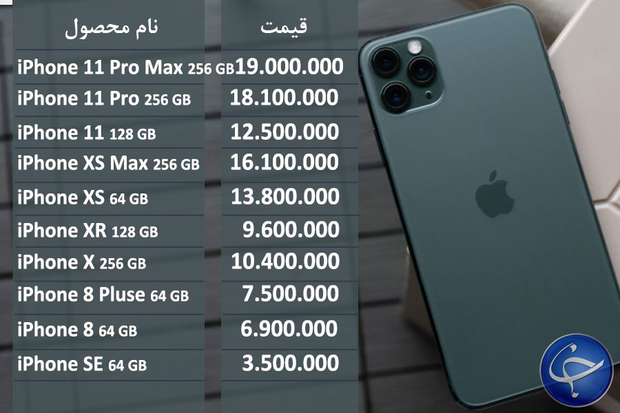 قیمت روز تلفن هوشمند در تاریخ 19 آبان 98
