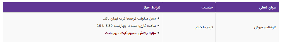 استخدام کارشناس فروش در تهران