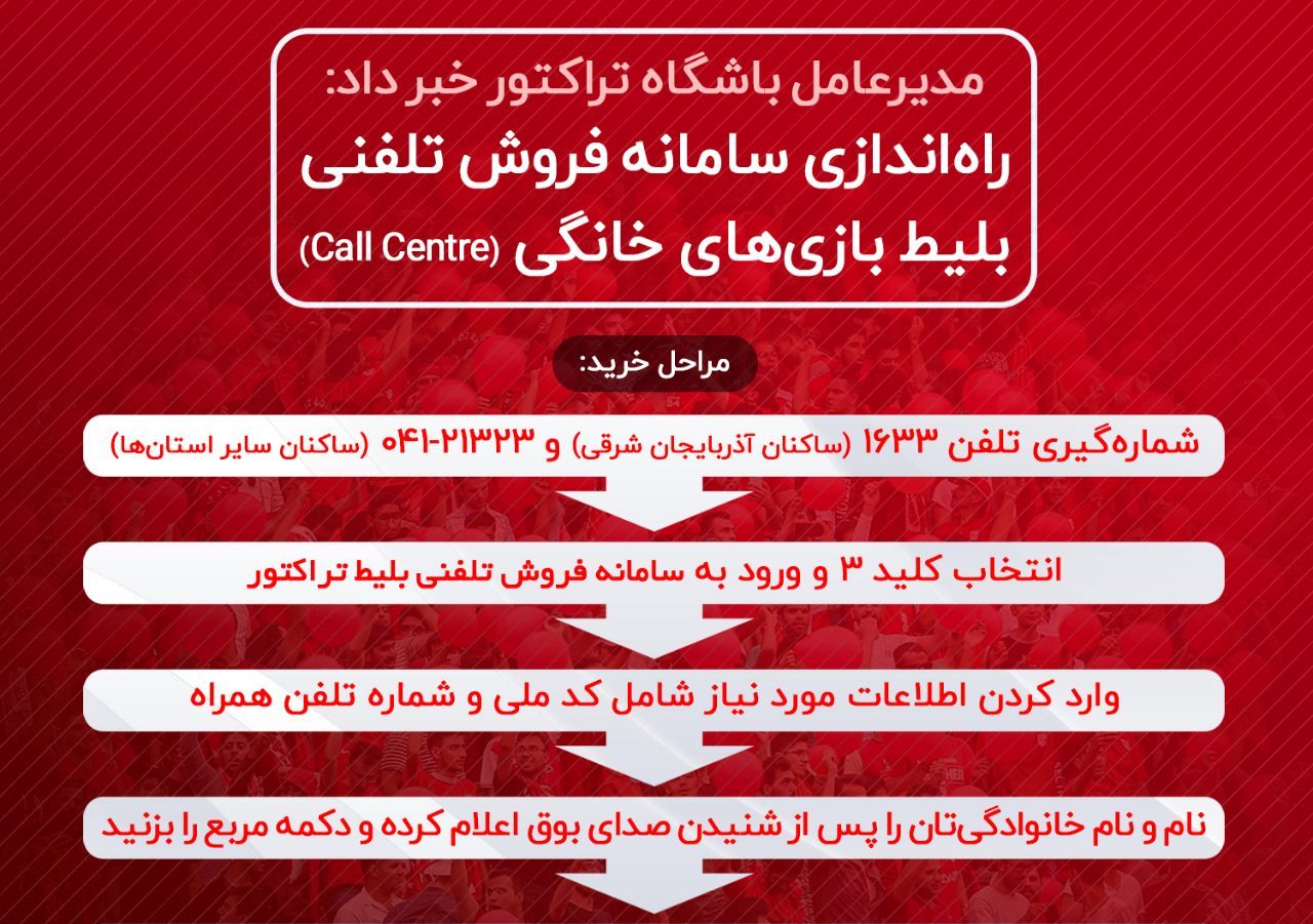 ایجاد سامانه فروش تلفنی بلیط بازی&zwnj;های خانگی تراکتور