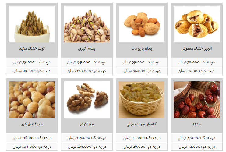 آجیل و خشکبار در غرفه های تره بار چند؟