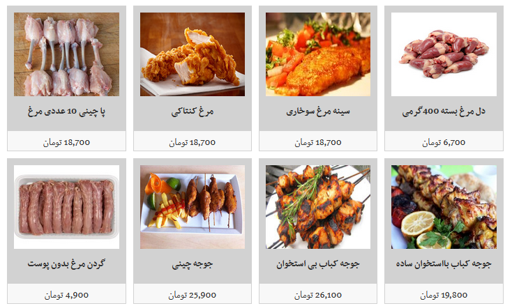 قیمت فراورده ها و انواع آلایش خوراکی گوشت مرغ دز غرفه های تره بار