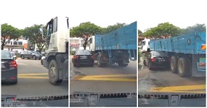 بی‌دقتی محض راننده تریلی حین دور زدن حادثه‌ساز شد!