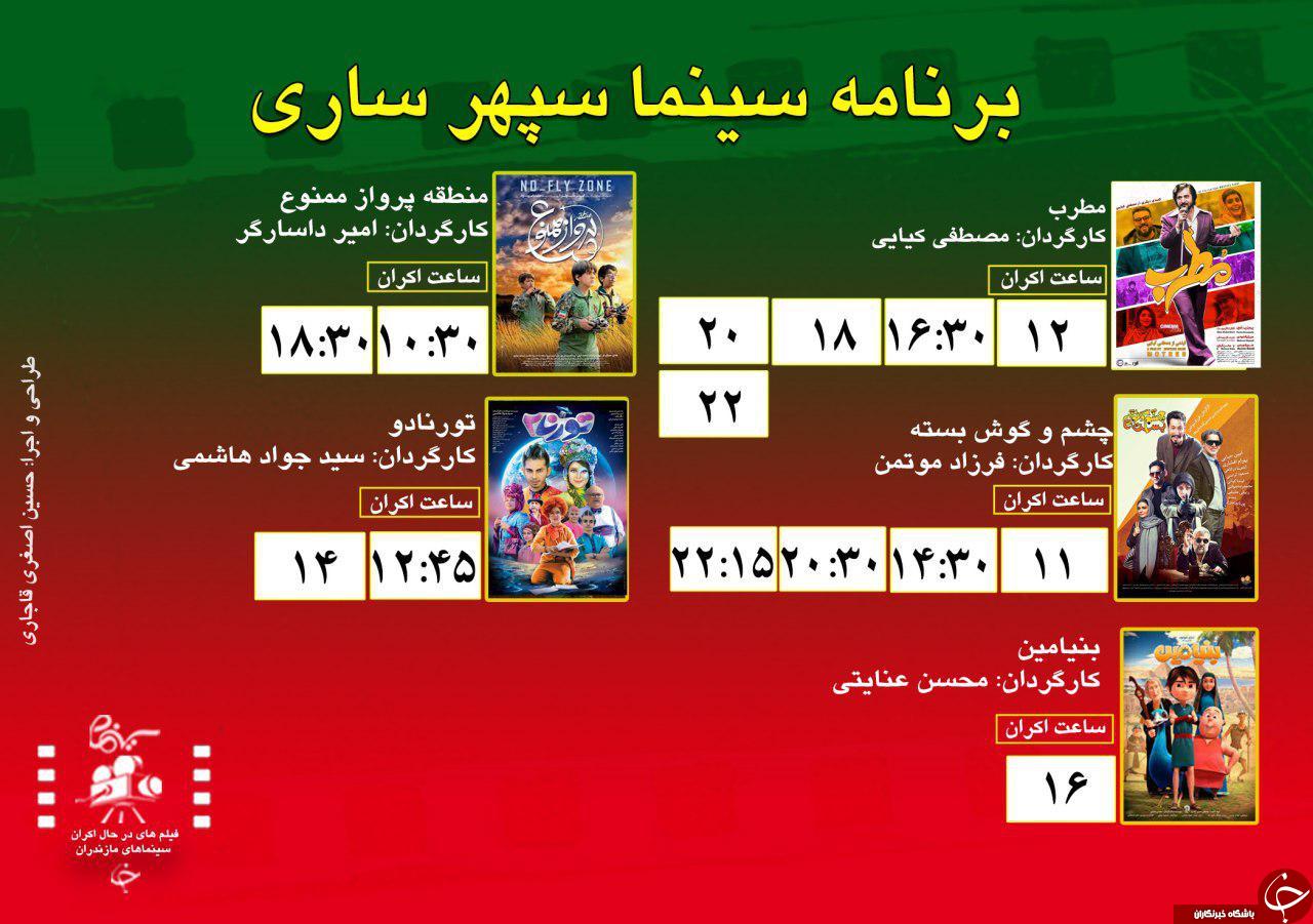 برنامه اکران سینما&zwnj;های مازندران