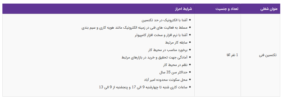 استخدام تکنسین فنی در تهران