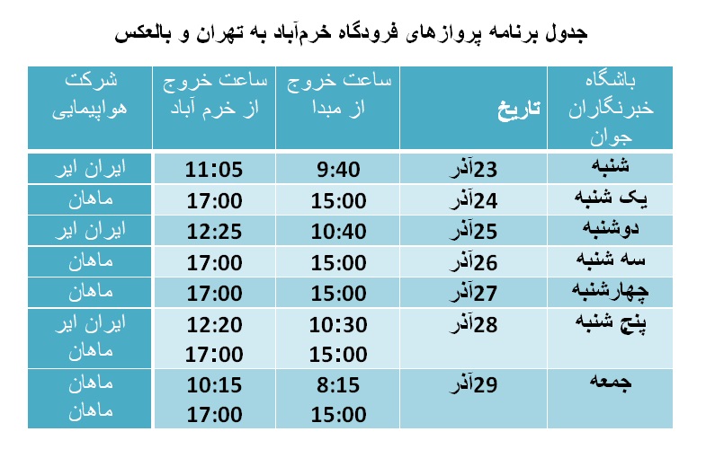 برنامه پرواز‌های فرودگاه خرم‌آباد از ۲۳ تا ۲۹ آذرماه