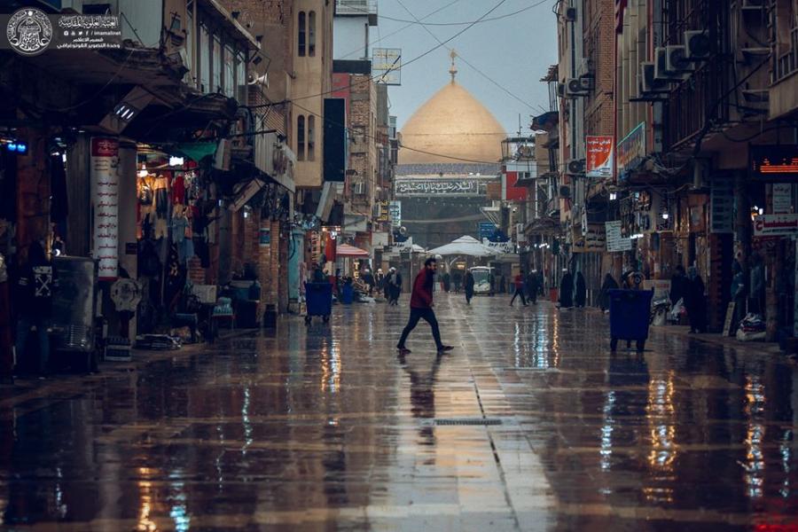 حال و هوای بارانی حرم مطهر حضرت علی(ع)