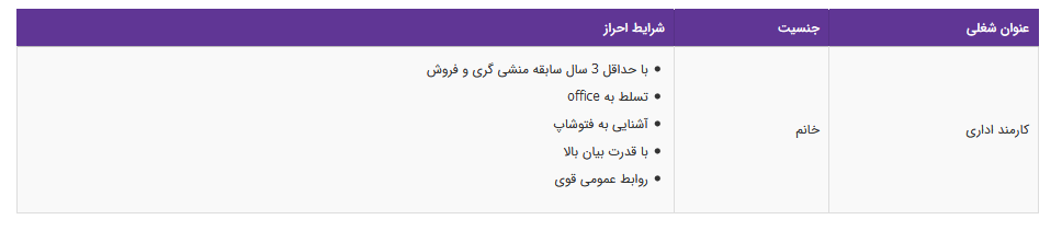 استخدام کارمند اداری در تهران