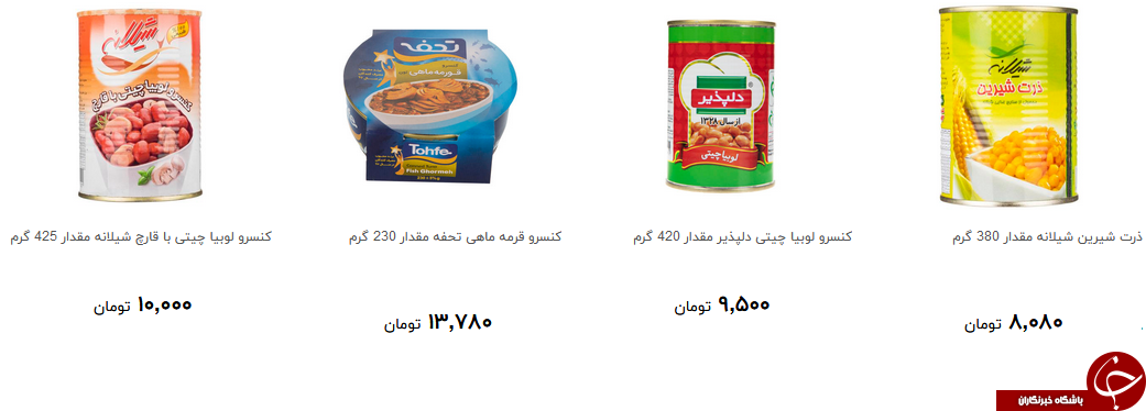 انواع کنسرو و کمپوت در فروشگاه ها به چه قیمتی به فروش می رسد.