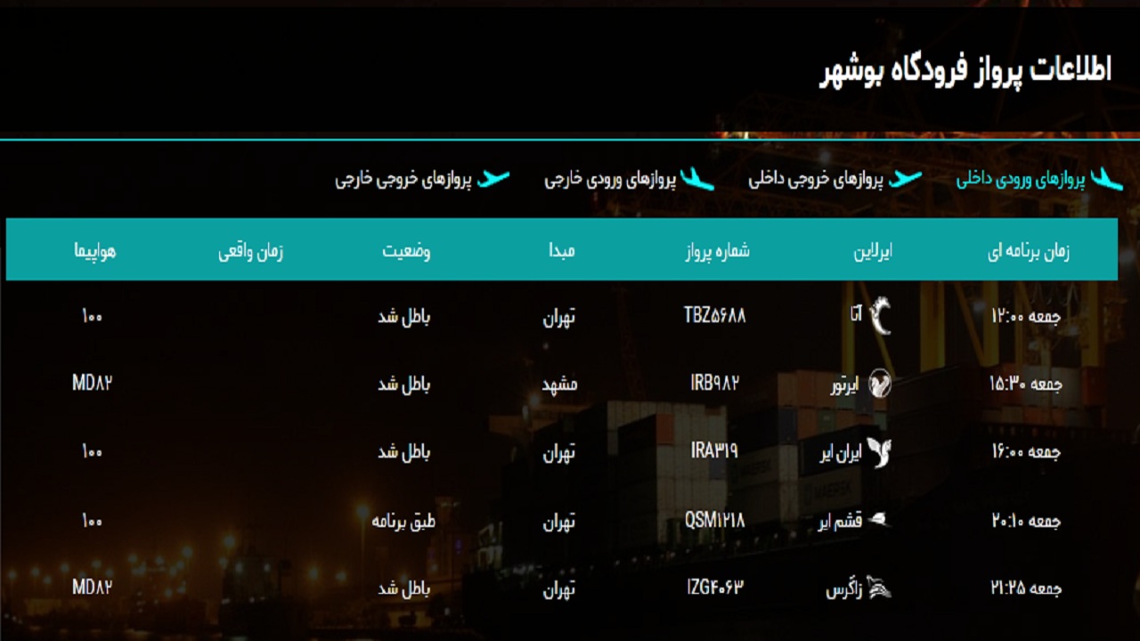 فرودگاه بوشهر امروز یک پرواز دارد