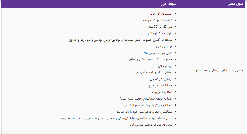 استخدام منشی آشنا به امور پرسنلی و حسابداری در تهران