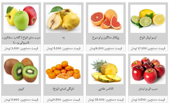 انواع میوه دستچین در غرفه های تره بار کیلویی چند؟
