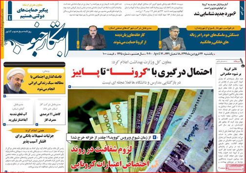 نیم صفحه نخست روزنامه های استانی؛
