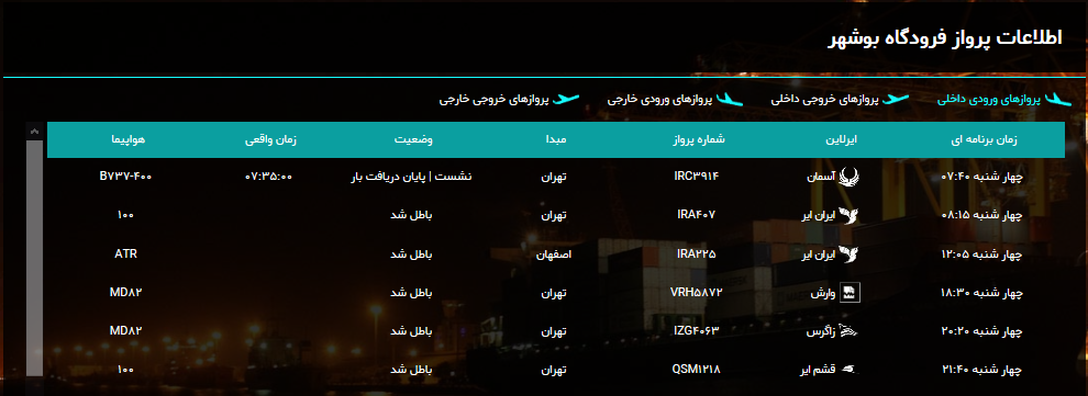 لغو پروازهای فرودگاه بوشهر