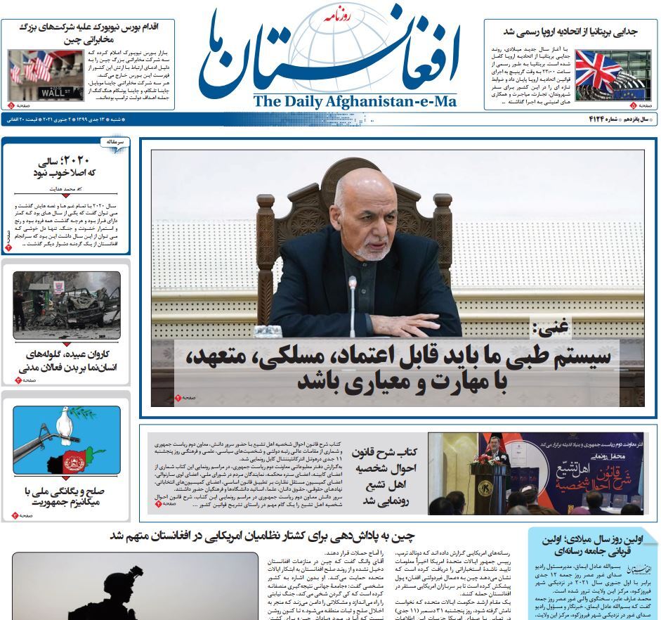 تصاویر صفحه اول روزنامه&zwnj;های افغانستان/ ۱۳ جدی