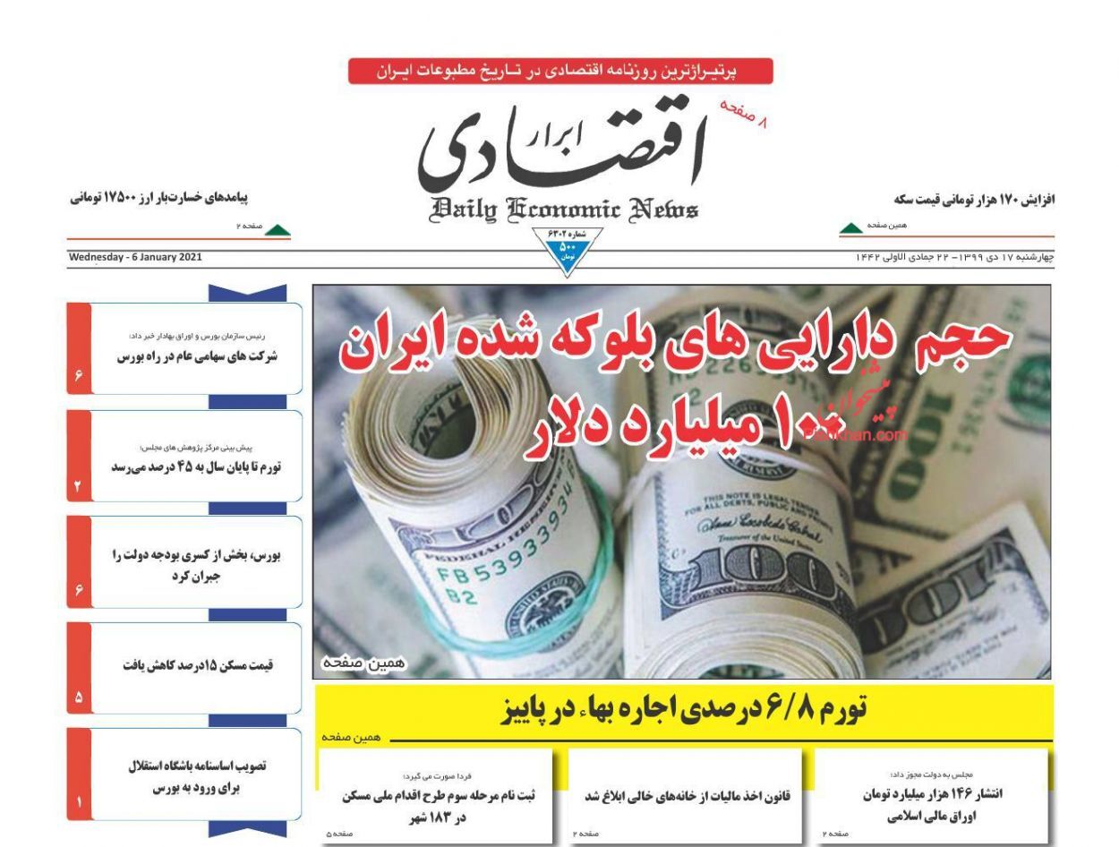 حجم دارایی&zwnj;های بلوکه&zwnj;شده ایران ۱۰۰ میلیارد دلار/ قیمت خودرو در بازار کاهش یافت/ قیمت&zwnj;گذاری مسکن صاحب ندارد