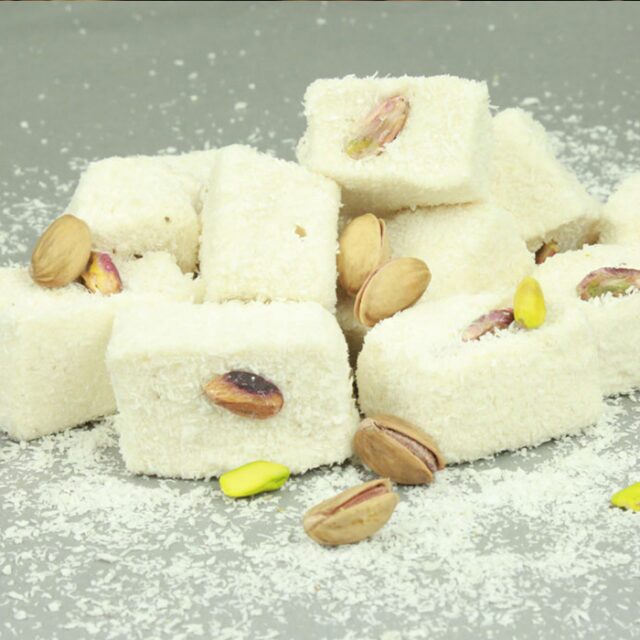 طرز تهیه لوکوم زنجبیل و پسته یا لوکوم پاشا ترکیه&zwnj;ای ساده و رولتی