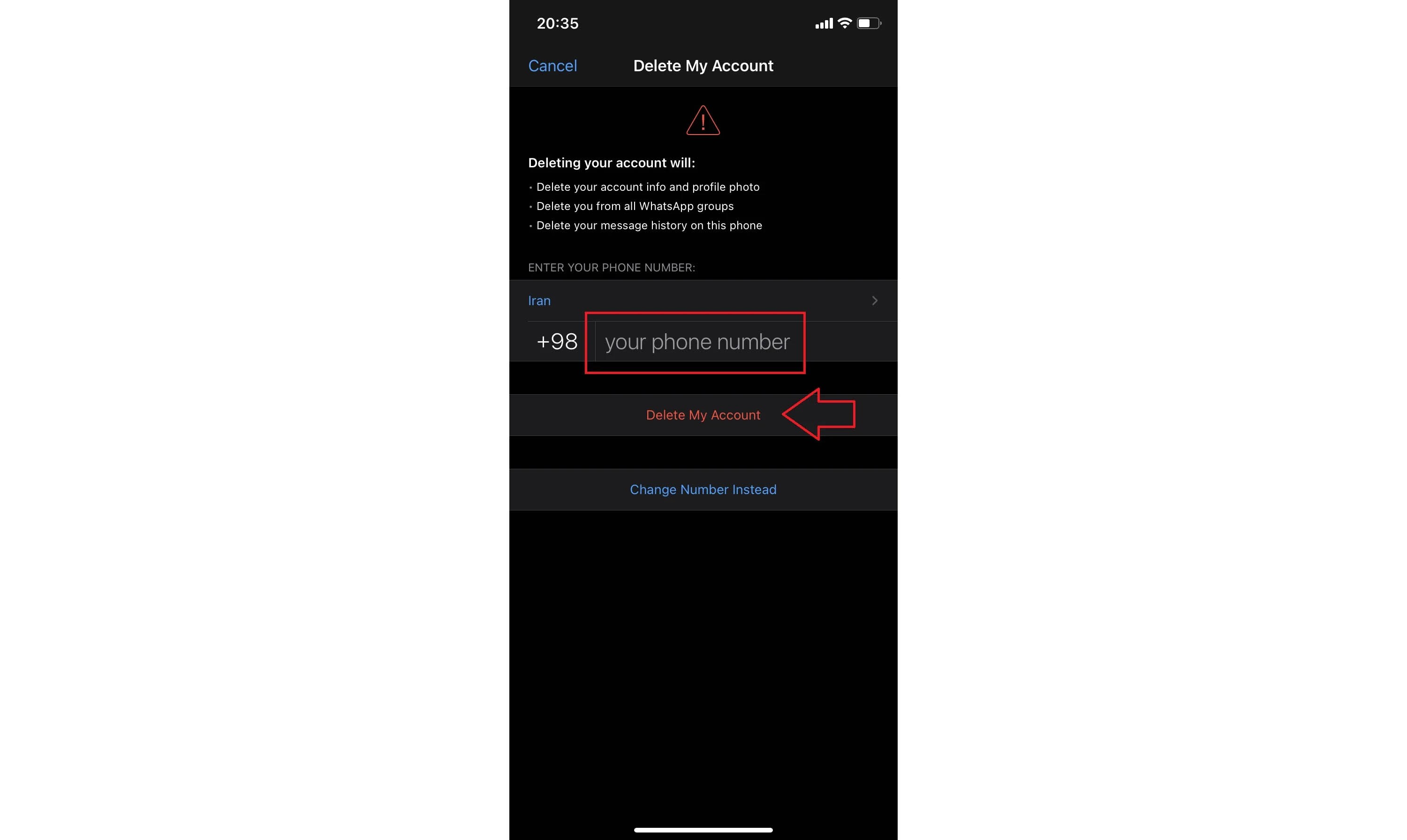 آموزش حذف حساب کاربری واتساپ در iOS و اندروید