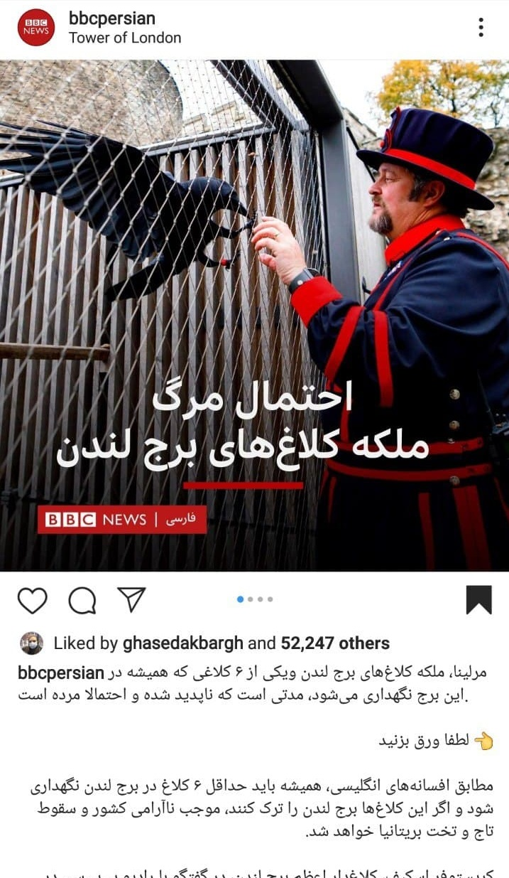 رونمایی بی&zwnj;بی&zwnj;سی از اوج خرافه&zwnj;پرستی در لندن/ &laquo;کلاغ&zwnj;دار اعظم&raquo; حافظ تاج و تخت سلطنتی!